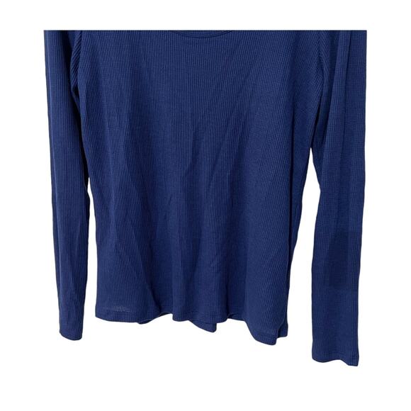 JENNI SOLID LONG-SLEEVE WAFFLE KNIT PAJAMA TOP NAVY BLUE WOMENS MEDIUM - Picture 5 of 11